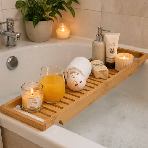 Bamboo bath caddy tray - bamboo,